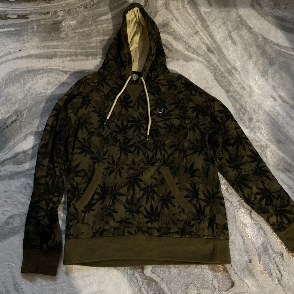 Men's Olive Green Leaf Print Hoodie